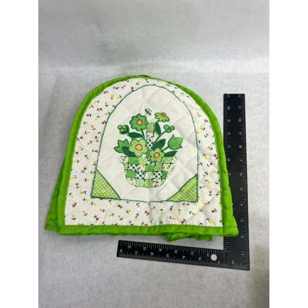 Vintage Alex Quilted Toaster Cover Green Floral Basket Retro Kitchen Cottagecore